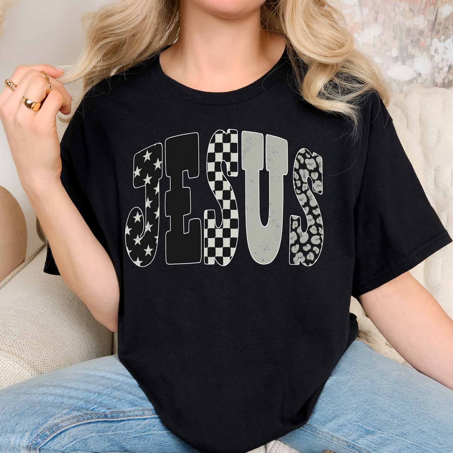 Black/Grey Jesus Full Color DTF Transfer