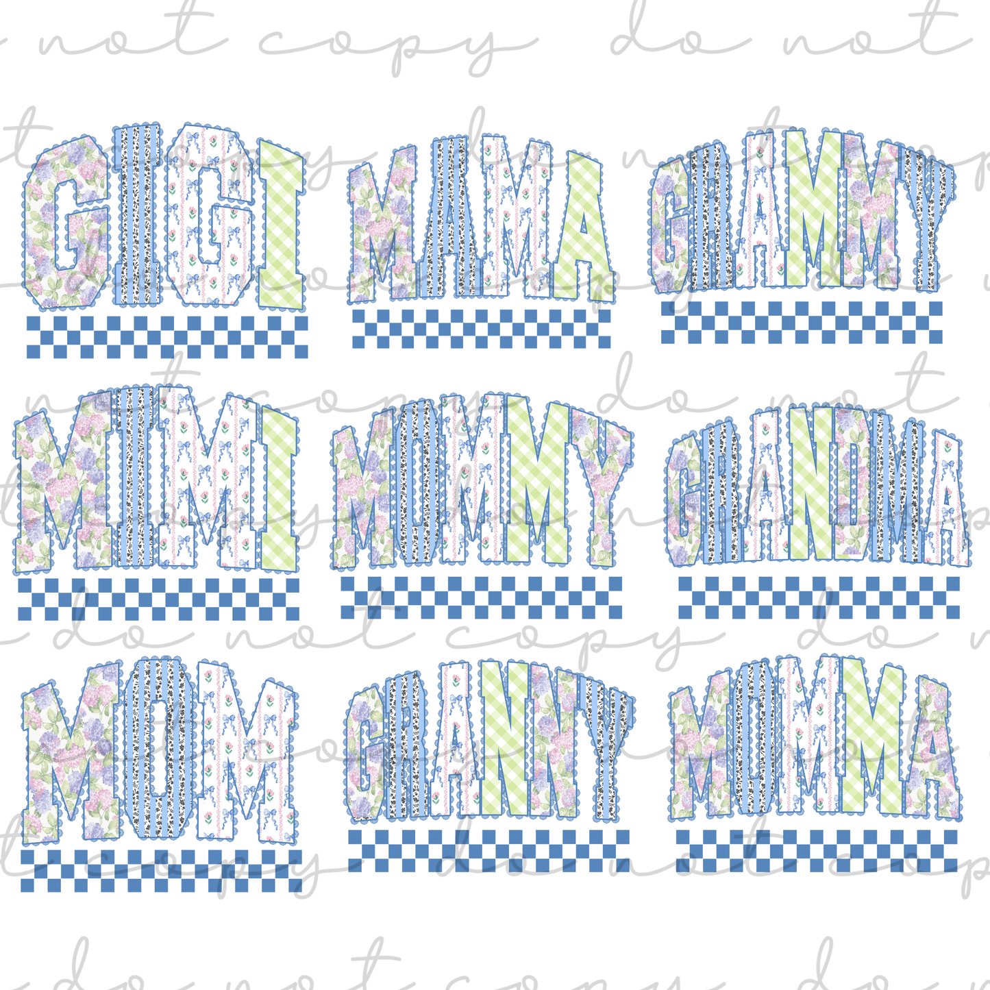 Mama Floral/Blue Checkered (MULTI OPTIONS) Full Color DTF Transfer