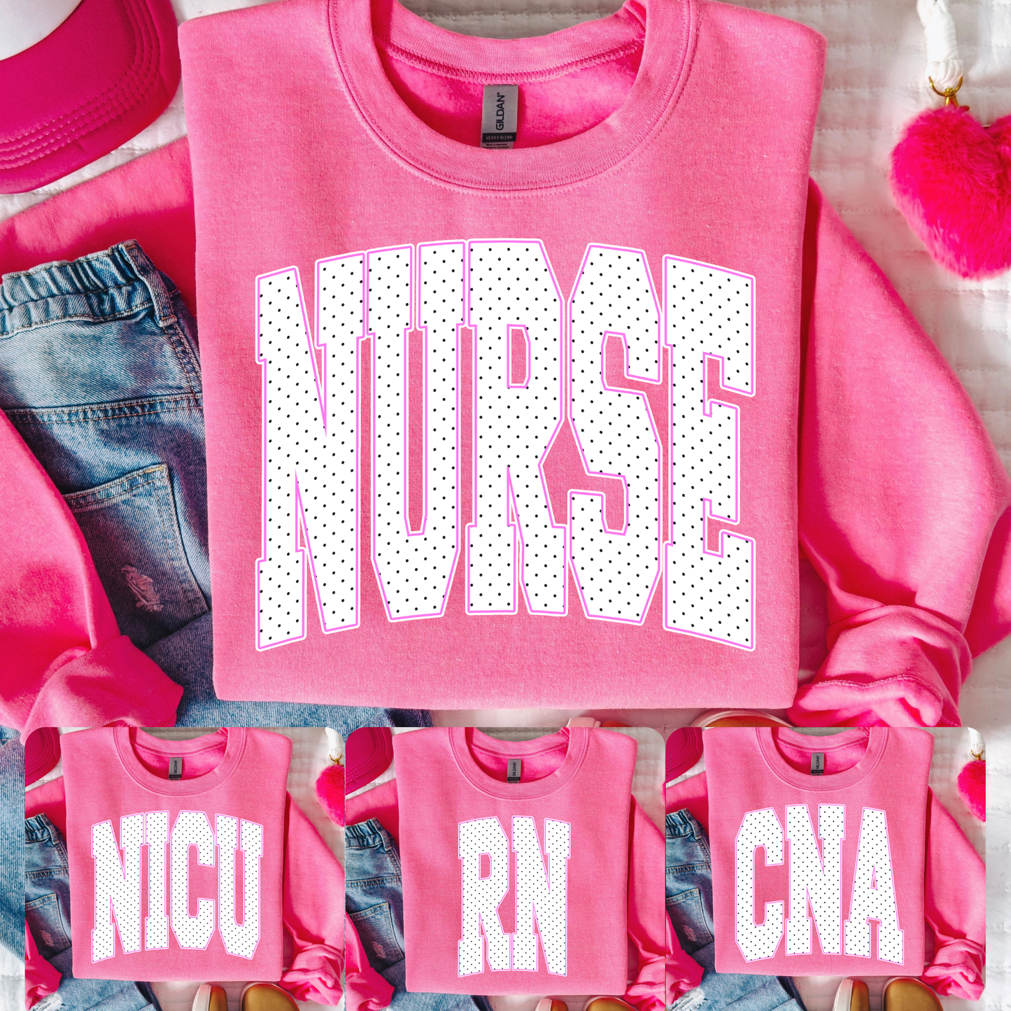 Nurse Polka Dot w/Pink Outline (NICU - RN - CNA Options) Full Color DTF Transfer