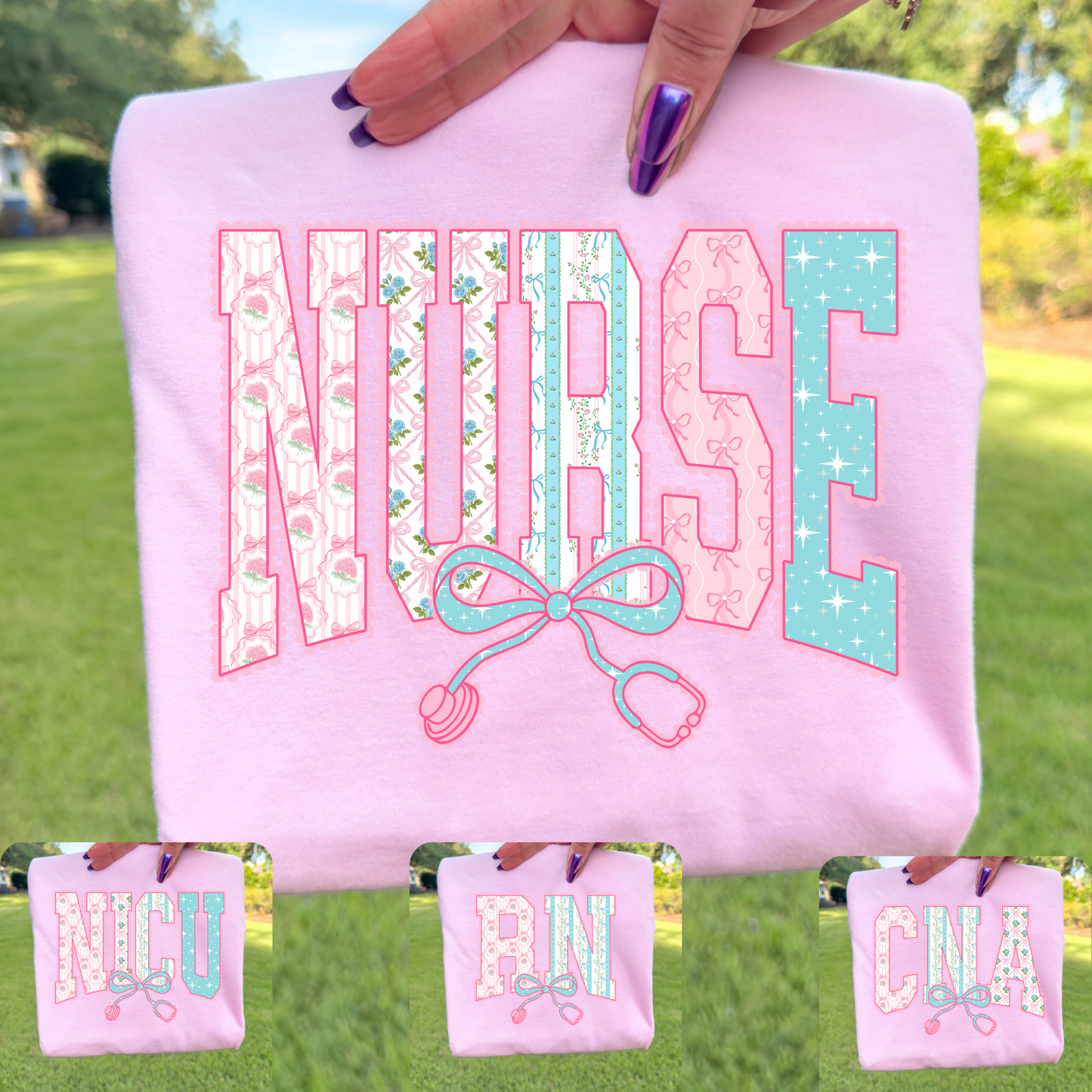 Floral Stethoscope Nurse (NICU - RN - CNA Options) Full Color DTF Transfer