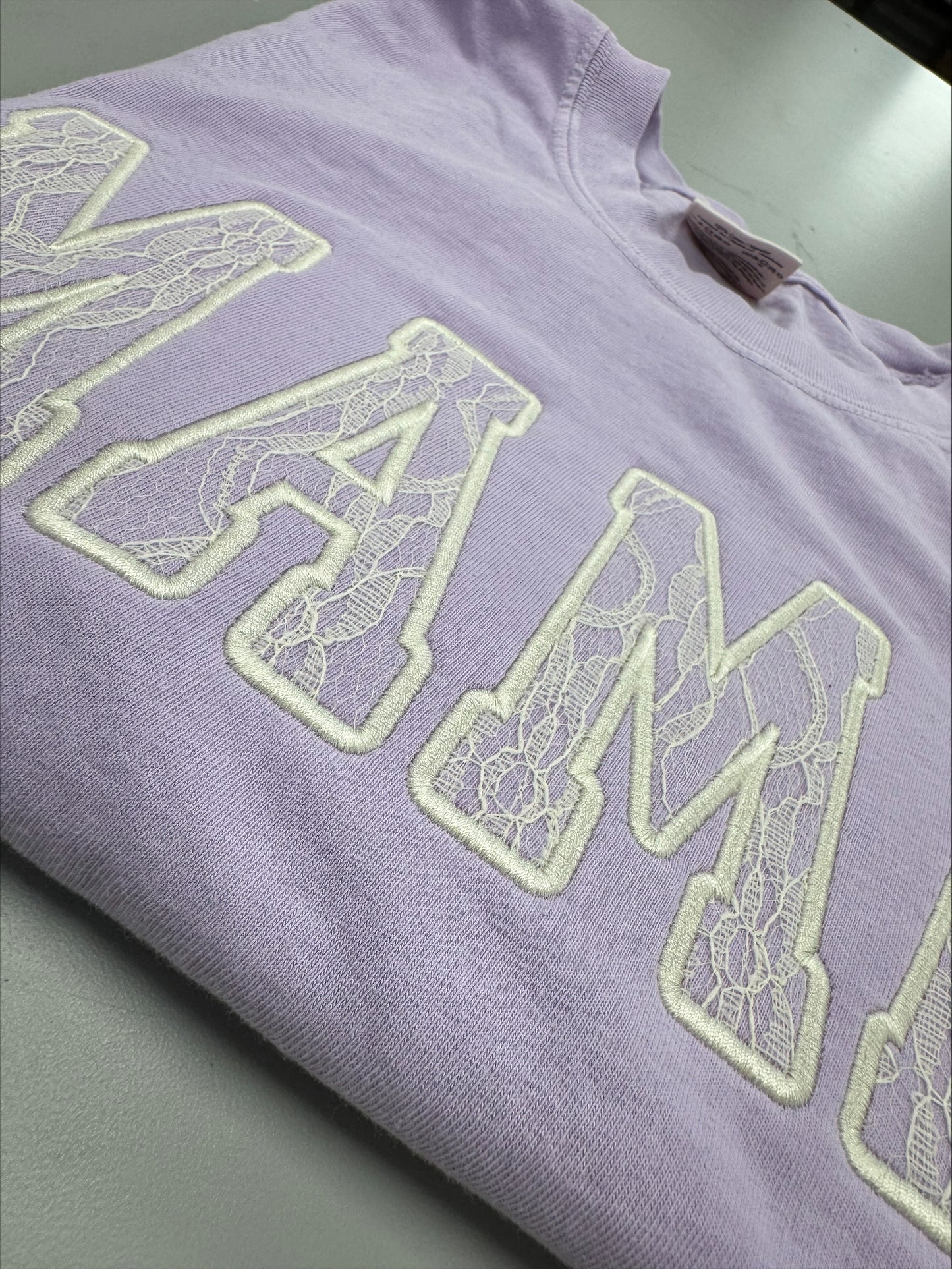 Mama Lace Applique Embroidered Sweatshirt/T-Shirt (ANY WORD)