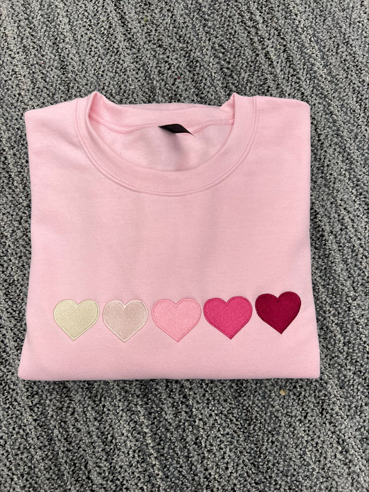 Valentines Ombre Hearts Embroidered Sweatshirt/T-Shirt