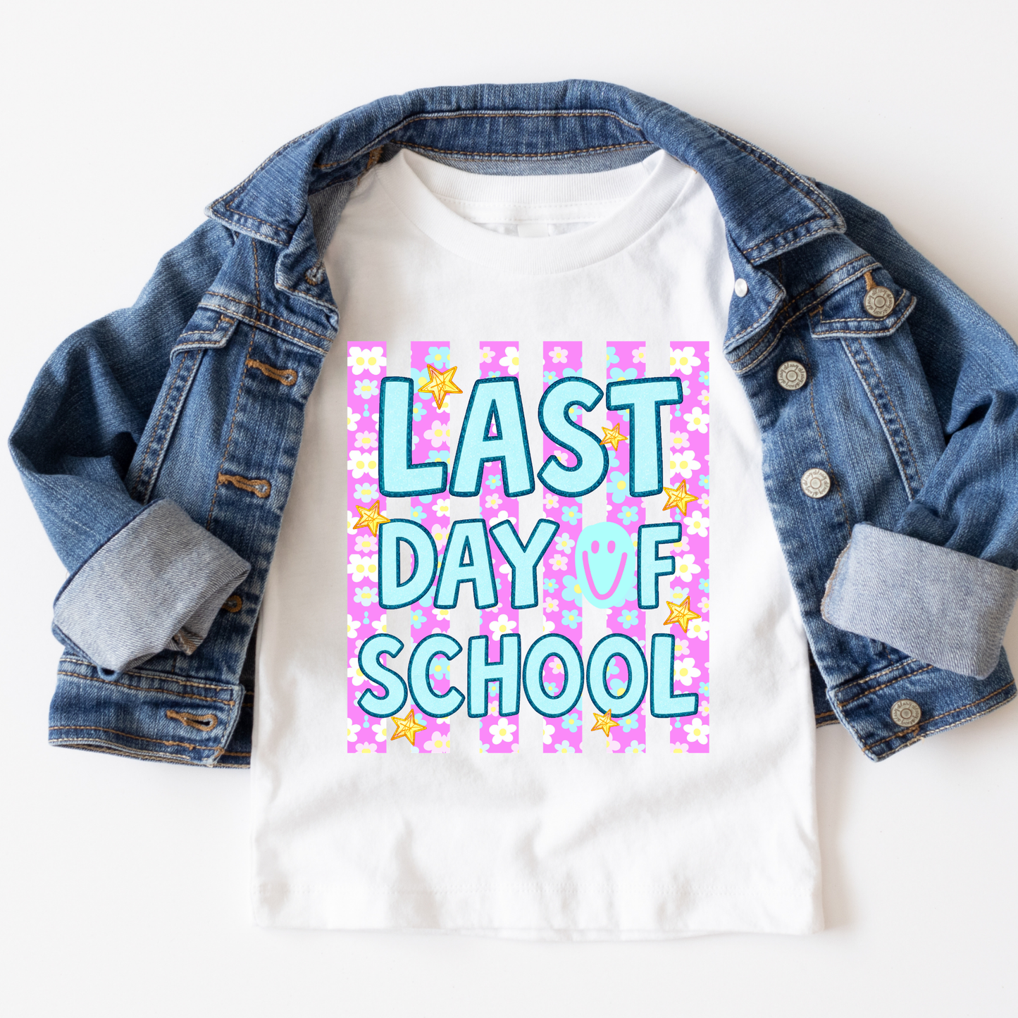 Last Day Of School Floral StripesFull Color DTF Transfer