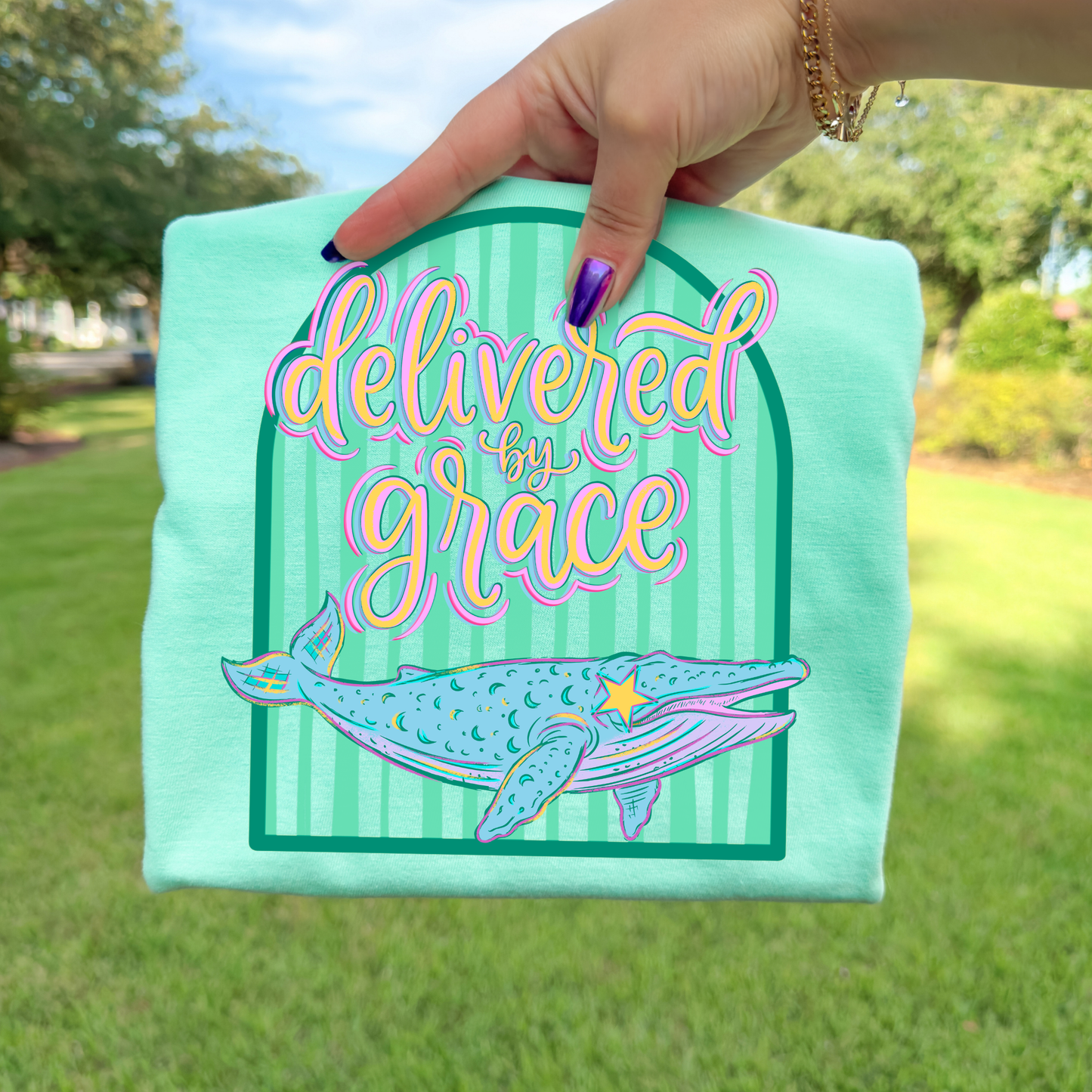 Delivered By Grace Whale Full Color DTF Transfer