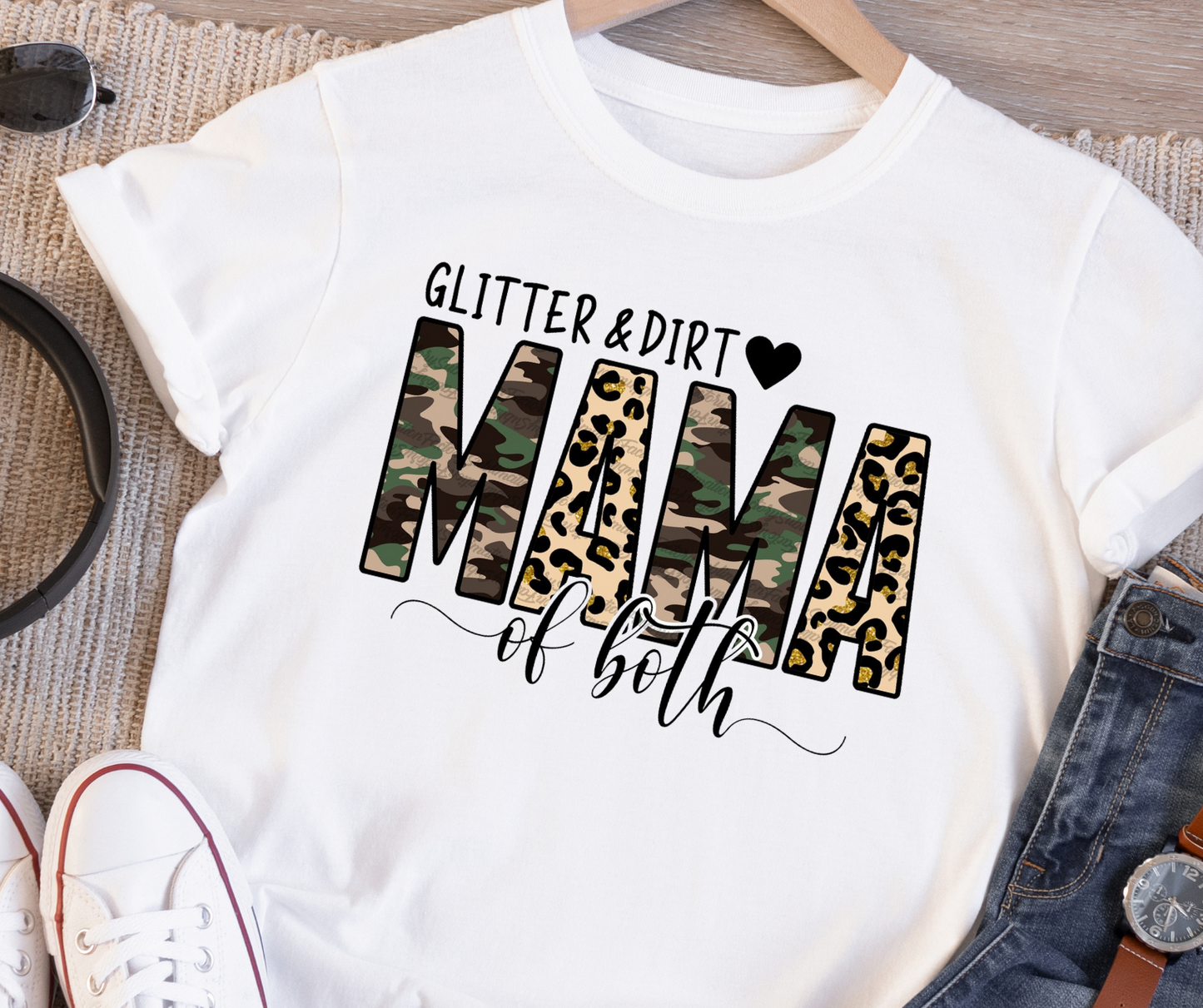 Glitter & Dirt Mama Of Both Leopard Camo Full Color DTF Transfer