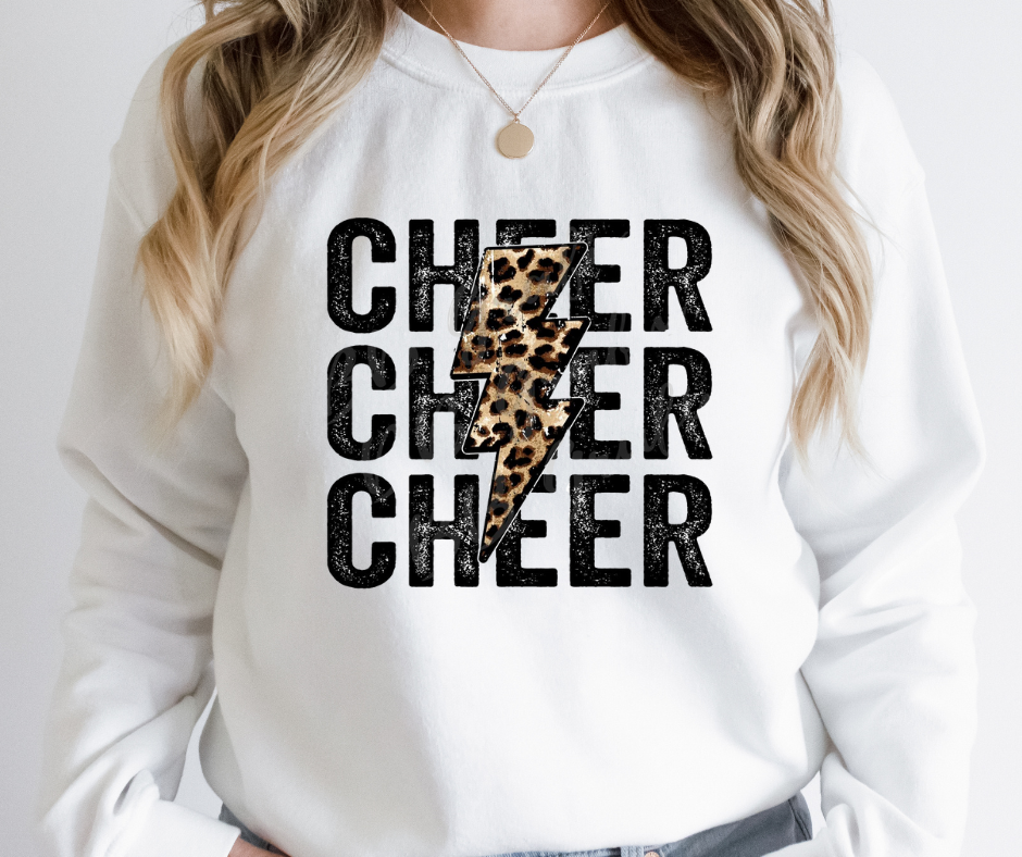 Distressed Cheer Leopard Lightening Bolt Full Color DTF Transfer
