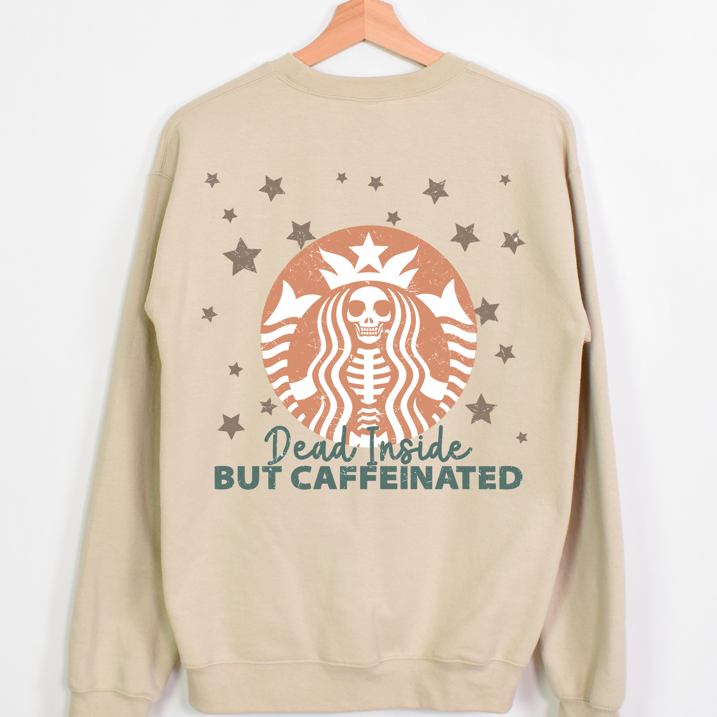 Dead Inside But Caffeinated Coffee Logo Stars Full Color DTF Transfer