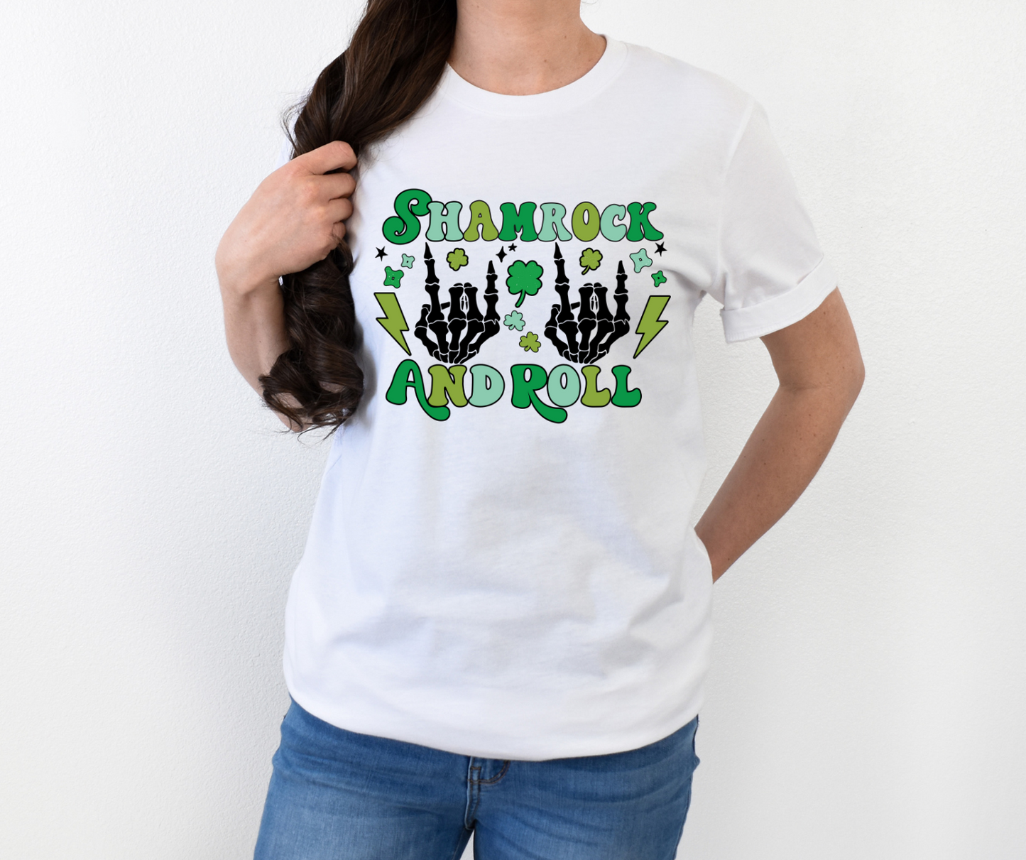 Shamrock & Roll Skull St Patrick's Hands Full Color DTF Transfer