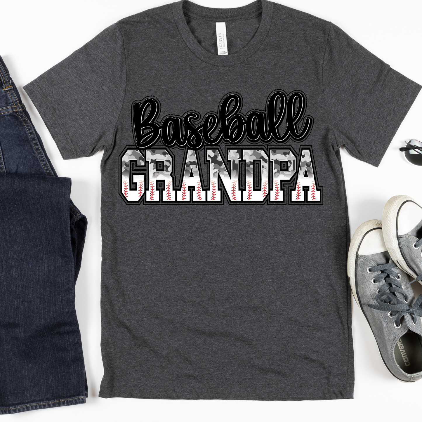Baseball Grandpa (Baseball/Grey Camo Pattern Letters) Full Color DTF Transfer