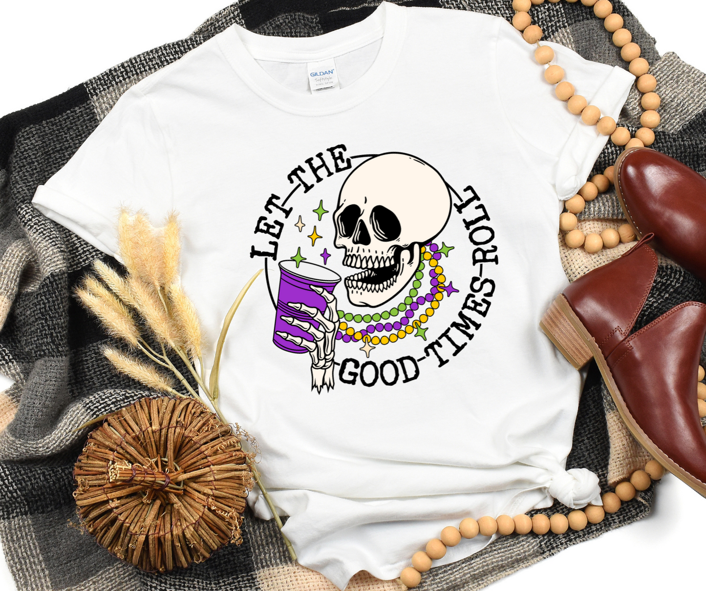 Mardi Gras Skull Let The Good Times Roll Full Color DTF Transfer