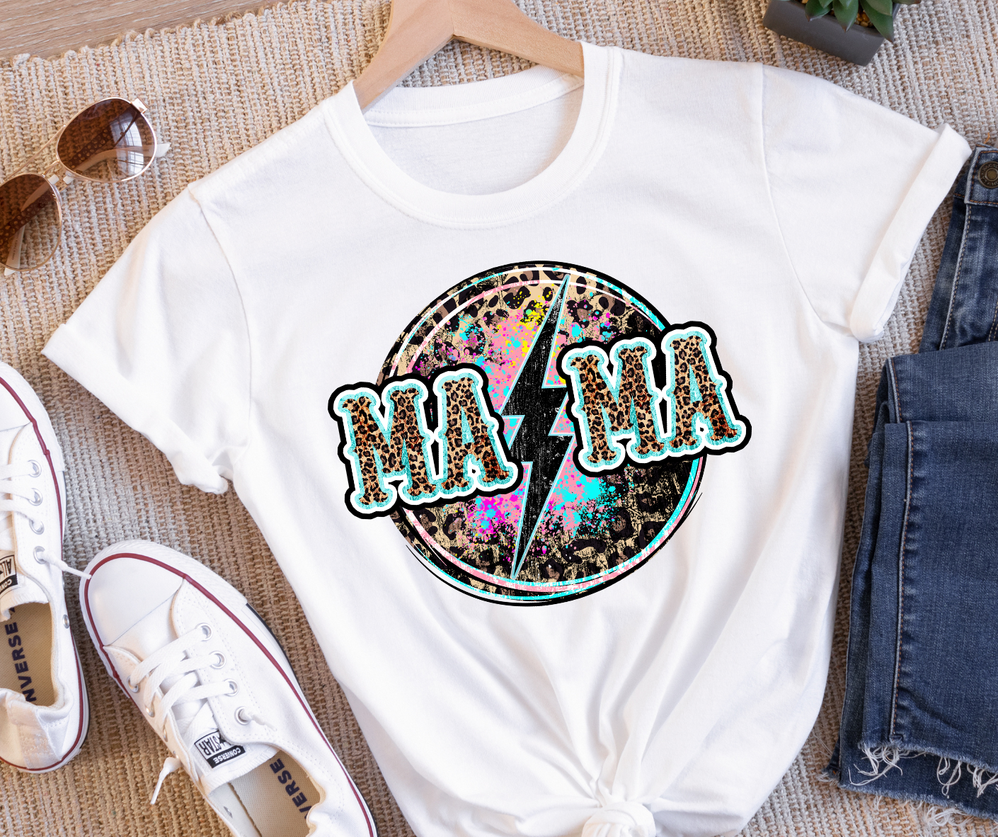 Mama Western Leopard Turquoise Full Color DTF Transfer