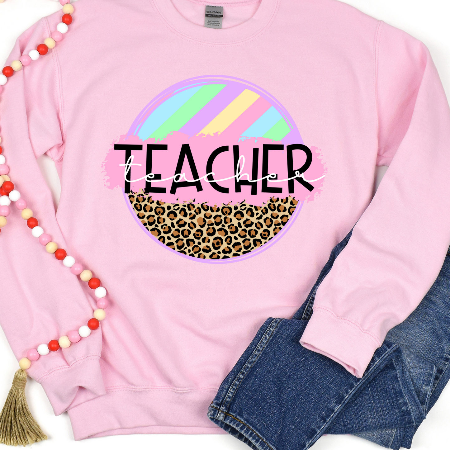 Teacher Circle Pastel Leopard Full Color DTF Transfers