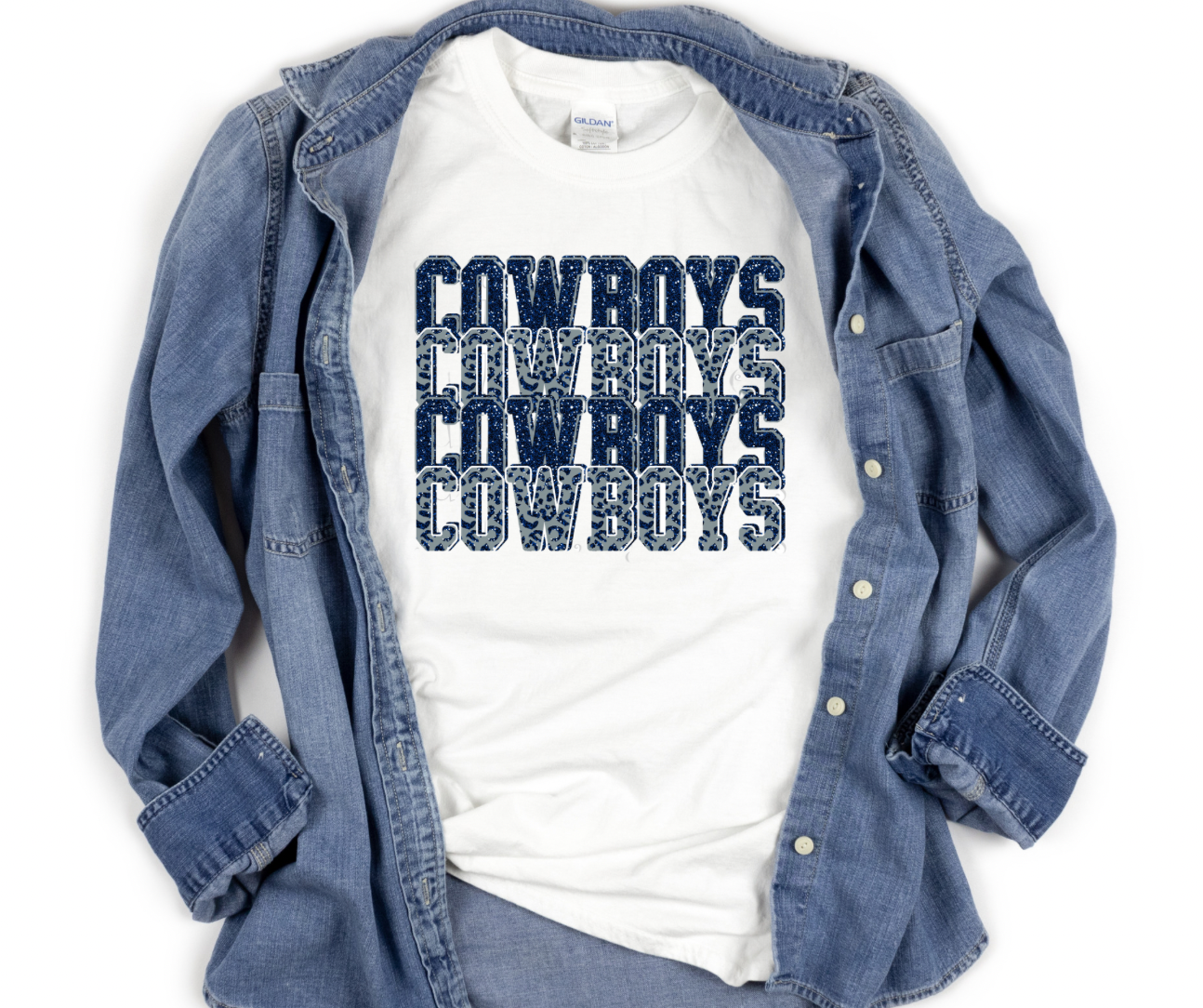 Cowboys Repeat Blue & Glitter Full Color DTF Transfer