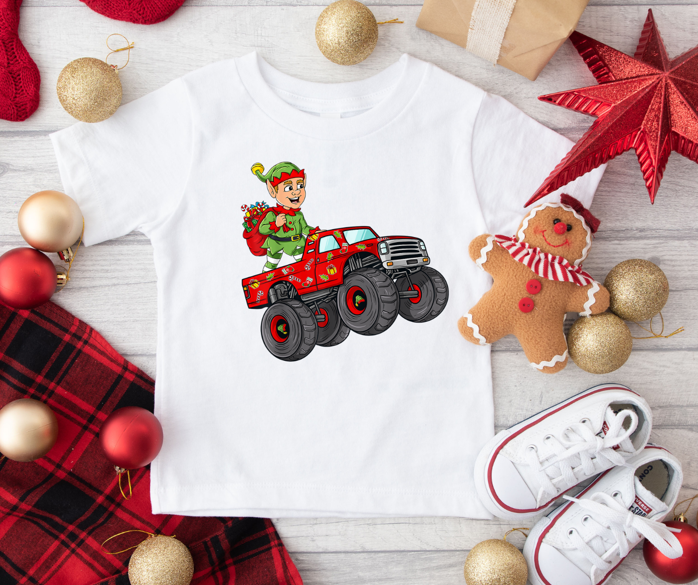 Monster Truck Elf Full Color DTF Transfer