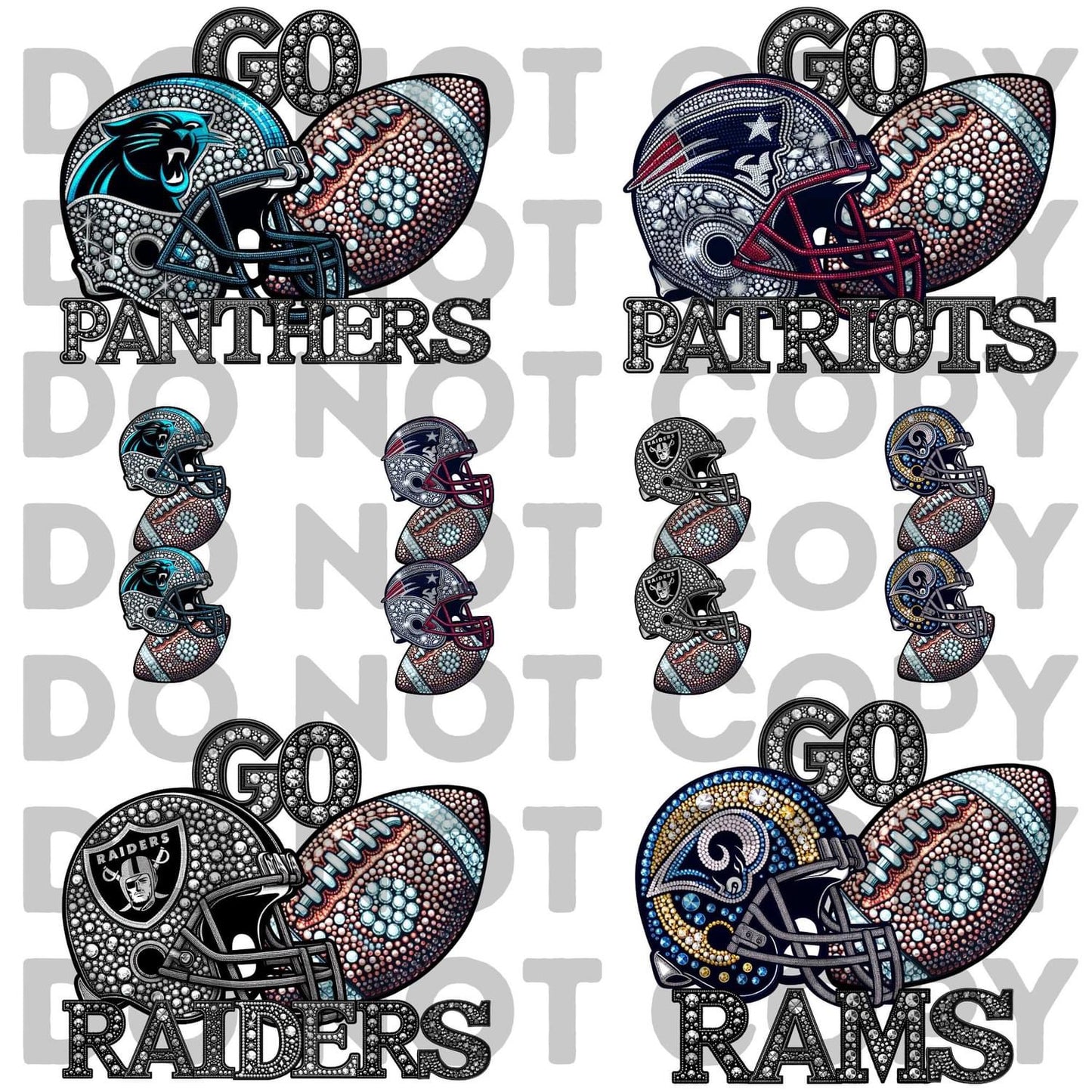 GO Team (ALL N*L TEAMS) Faux Rhinestone Helmet Full Color DTF Transfer