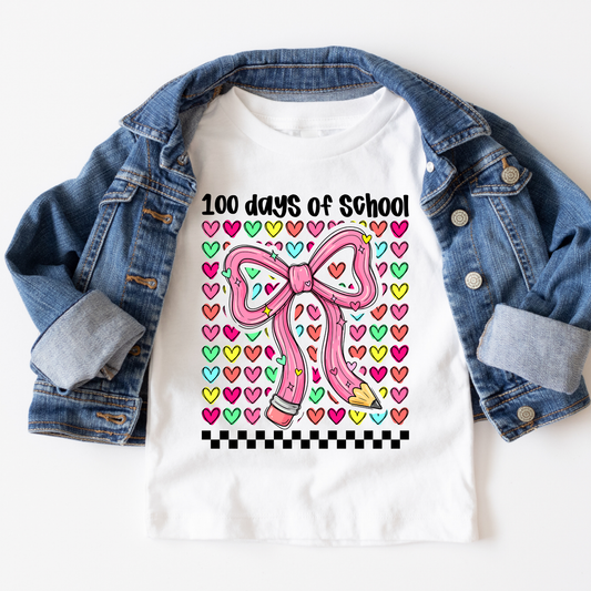 100 Days of School (Hearts/Bow) Full Color DTF Transfer
