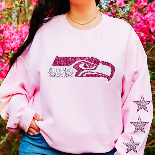 Football Team Logo (Faux Sequin/Non Sequin Option) (ALL N*L TEAMS) w/Star Sleeve Option Full Color DTF Transfer