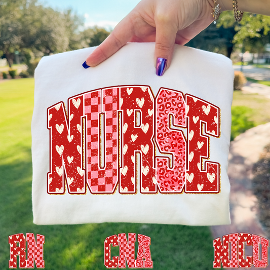 Nurse - Valentine Pattern (RN - CNA - NICU Options) Full Color DTF Transfer