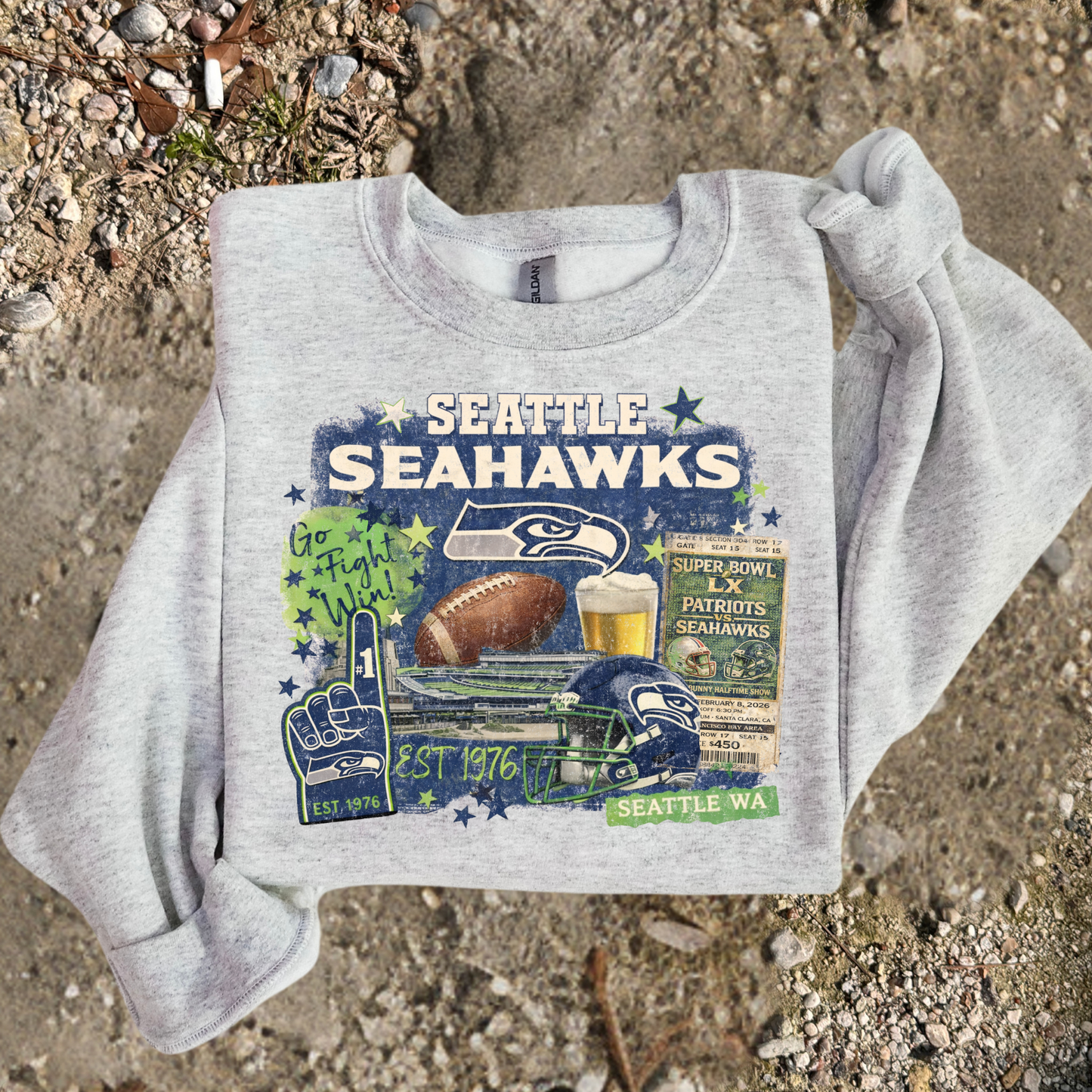 Seattle Seahawks LX Distressed Full Color DTF Transfer