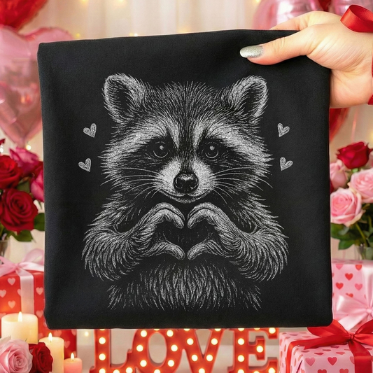 Heart Hands Racoon Full Color DTF Transfer