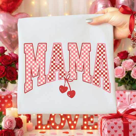 Mama Checkered (Heart Cherries) Full Color DTF Transfer