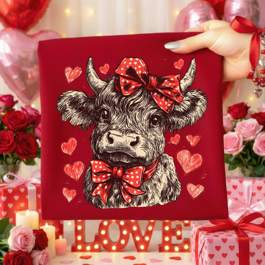 Valentine Highland Cow Full Color DTF Transfer