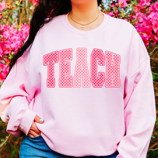 Teach (Pink Checkered) Full Color DTF Transfer
