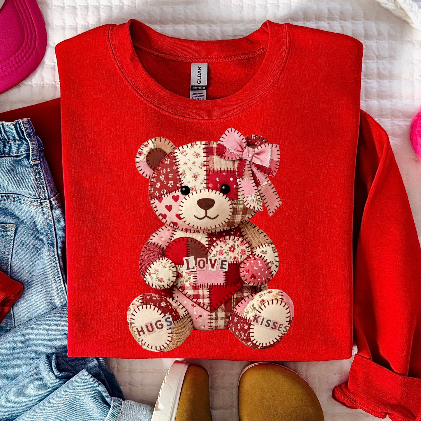 Quilted Valentine Bear Full Color DTF Transfer