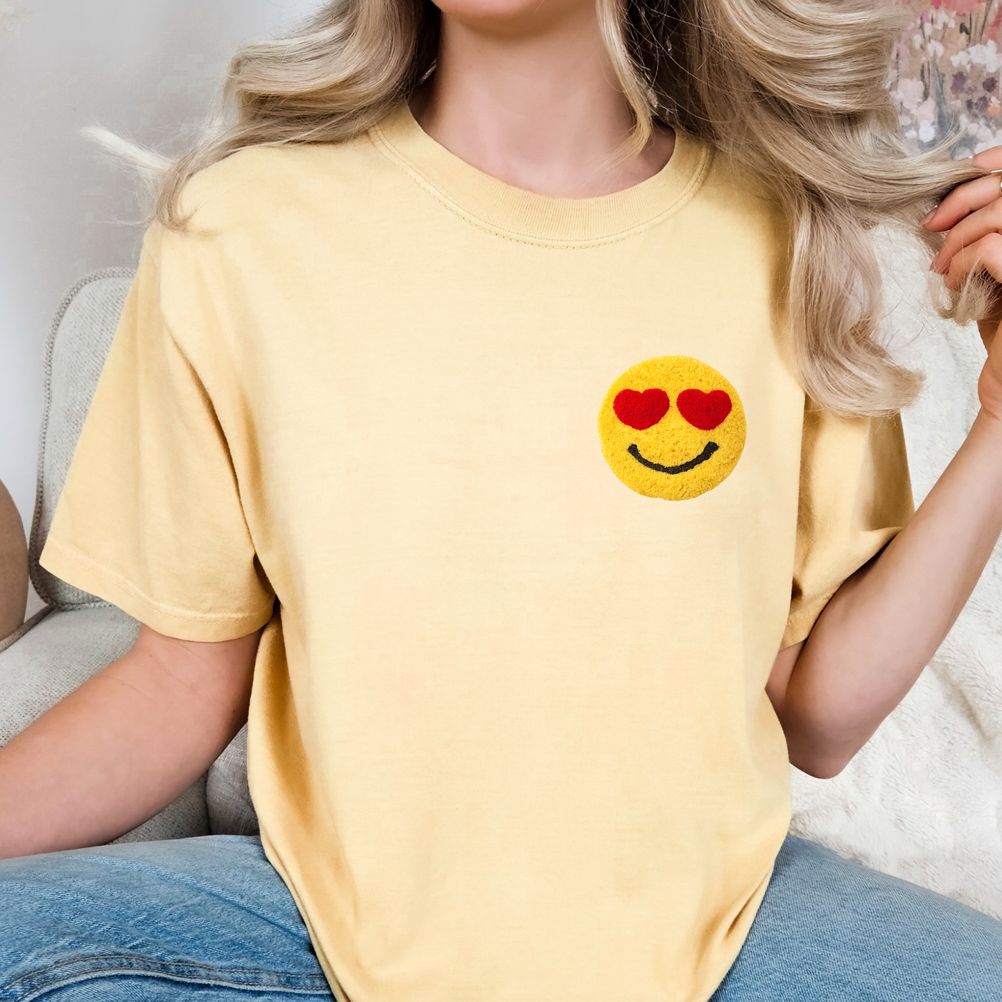 Pocket Heart Eyes Smiley (Faux Yarn) Full Color DTF Transfer