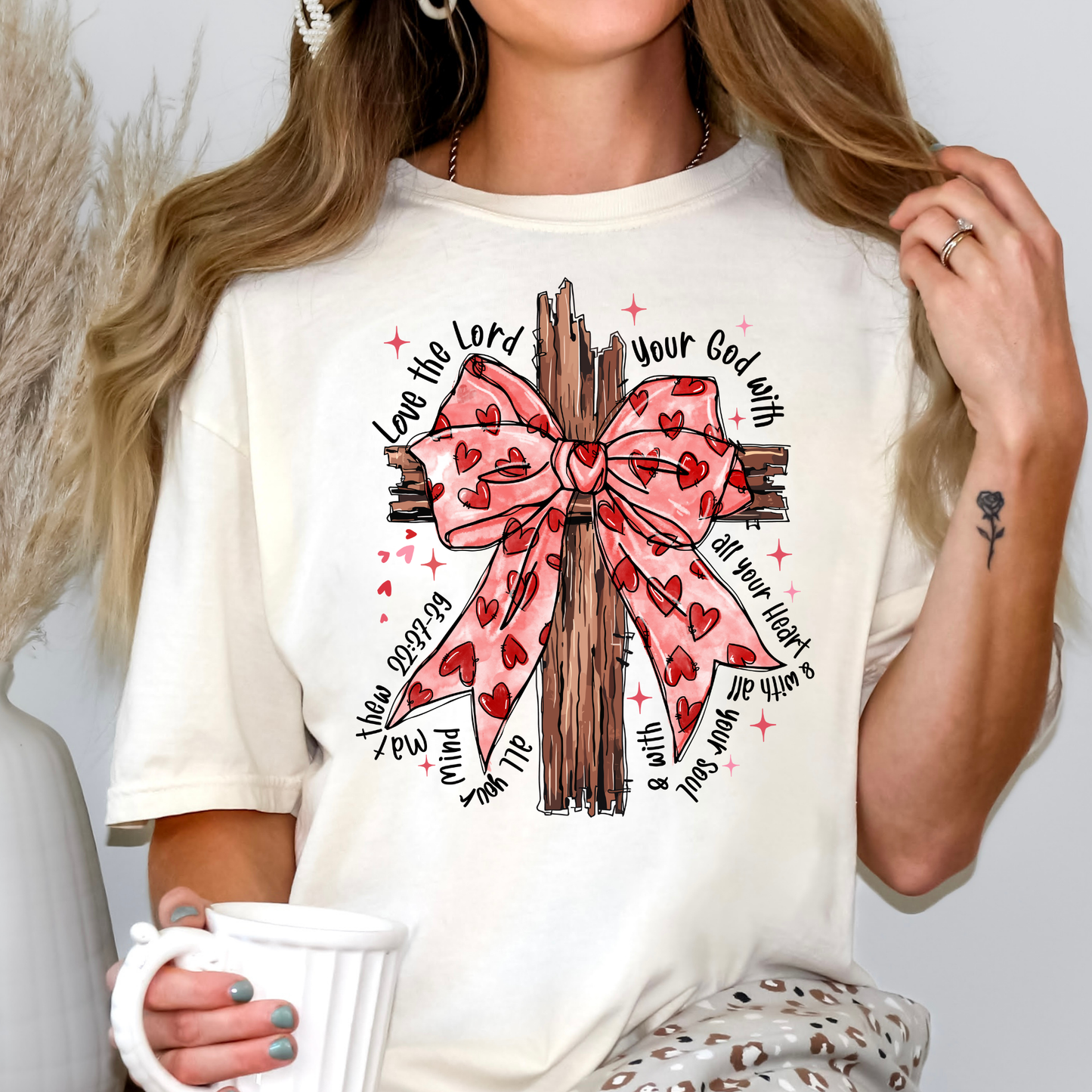 Love The Lord Valentine Bow Cross Full Color DTF Transfer