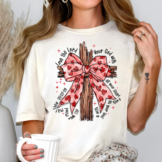 Love The Lord Valentine Bow Cross Full Color DTF Transfer