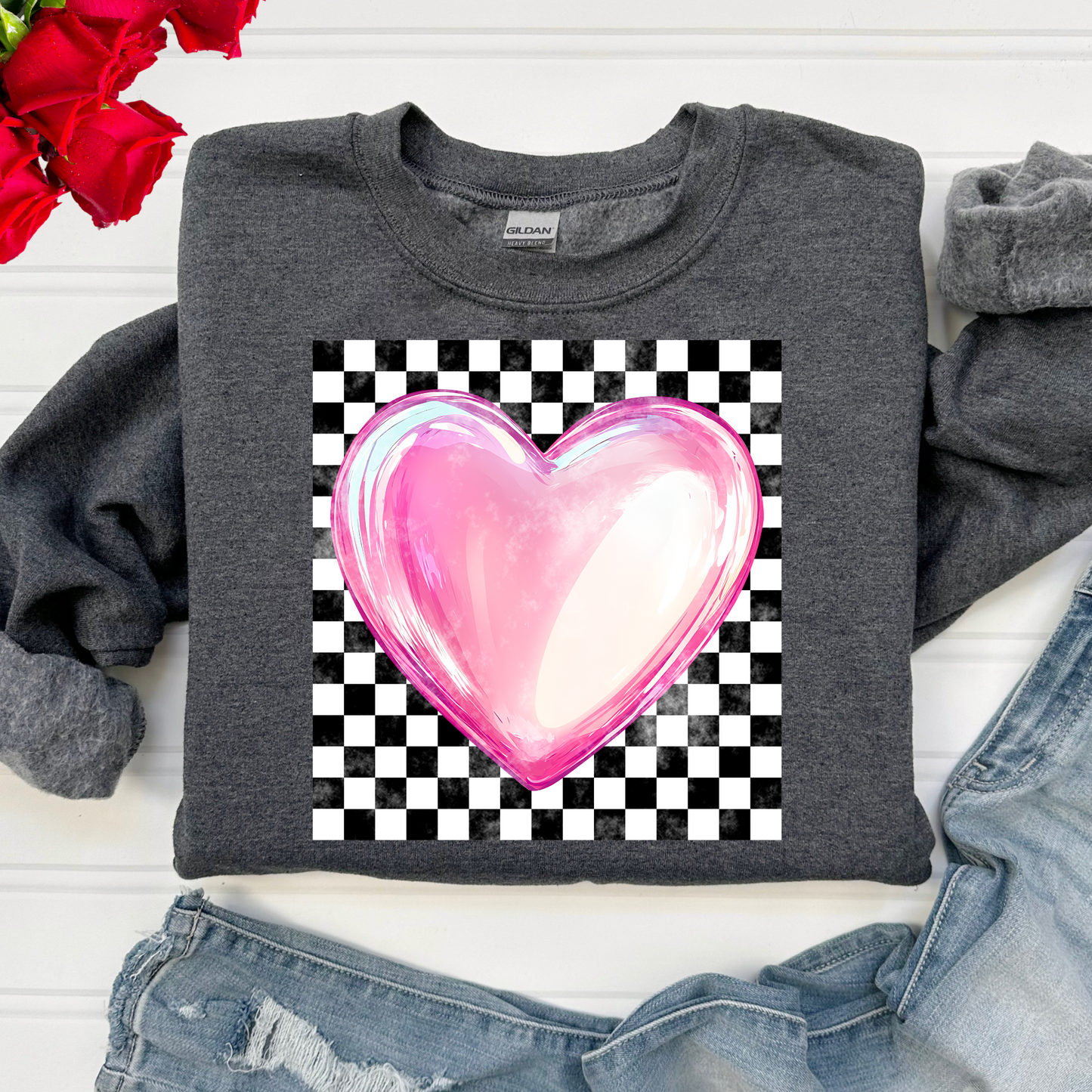Checkered Heart Full Color DTF Transfer