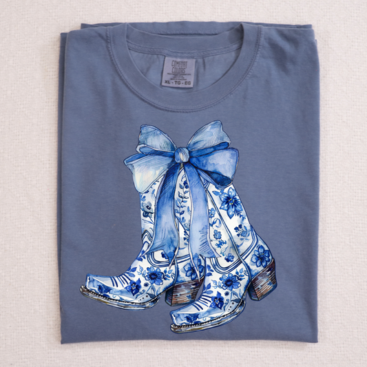 Blue Bow Boots  Full Color DTF Transfer