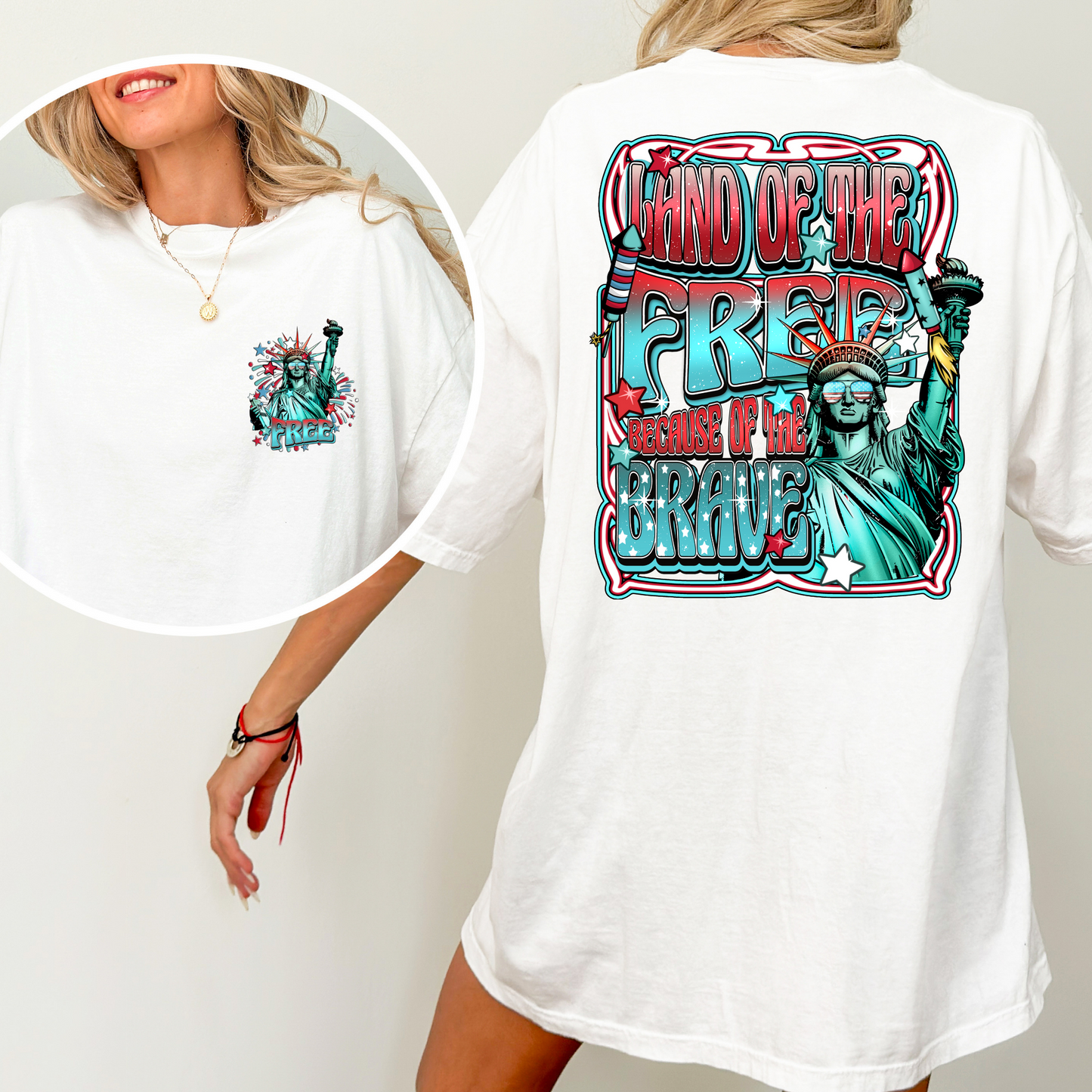 Land Of The Free Because OF The Brave (Statue of Liberty) Full Color DTF Transfer