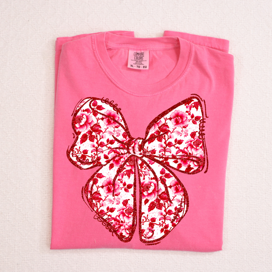 Pink/Red Floral Bow Full Color DTF Transfer