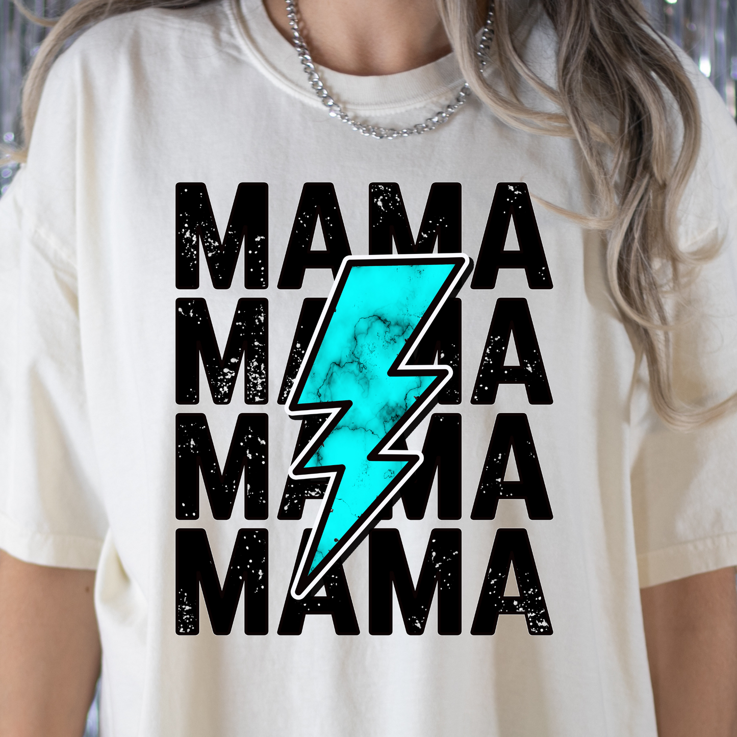 Mama Repeat Turquoise Lightning Bolt Full Color DTF Transfer