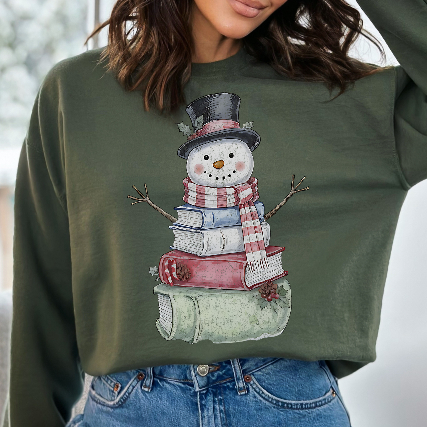 Book Snowman Full Color DTF Transfer