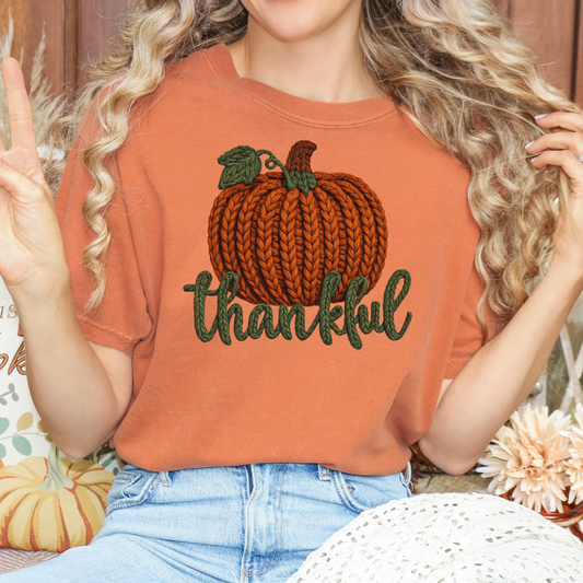 Thankful Pumpkin (Faux Yarn) Full Color DTF Transfer