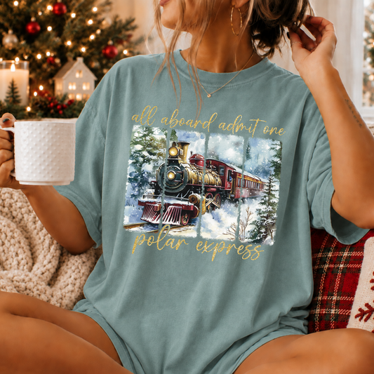 All Aboard Admit One Polar Express Full Color DTF Transfer