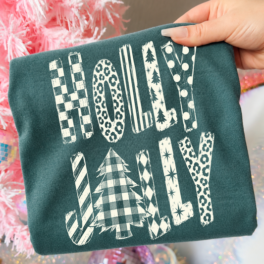 Holly Jolly (Pattern Letters) Full Color DTF Transfer