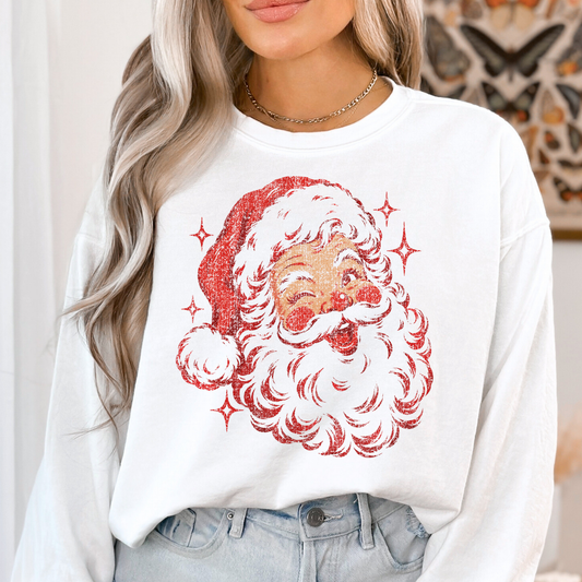 Vintage Distressed Santa Head Full Color DTF Transfer
