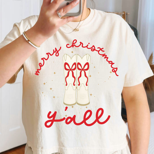 Merry Christmas Y'all (Coquette Boots) Full Color DTF Transfer