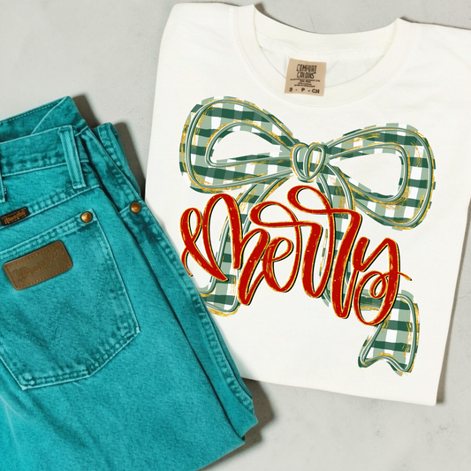 Merry (Plaid Green Bow) Full Color DTF Transfer