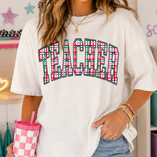 Teacher Christmas Color Plaid Full Color DTF Transfer