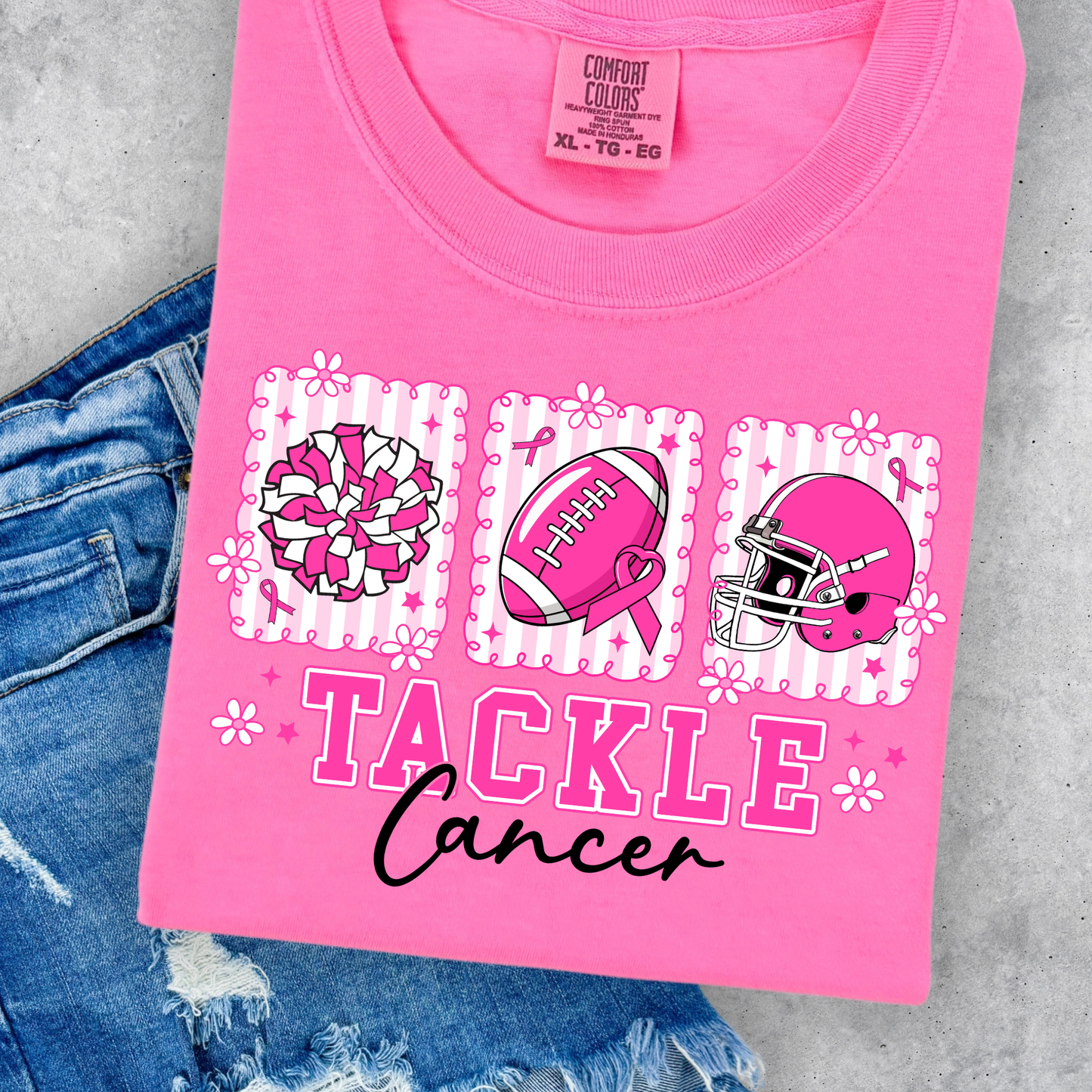 Tackle Cancer - Cheer - Football  (Breast Cancer Awareness) Full Color DTF Transfer