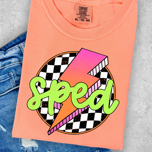 SPED Pink-Orange Lighting Bolt Checkered Back Full Color DTF Transfer