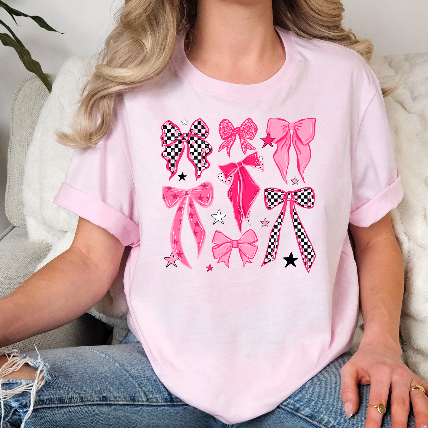 Pink/Checekred Bow Collage Full Color DTF Transfer