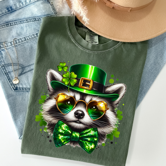 St Patrick's Day Racoon w/Hat Full Color DTF Transfer