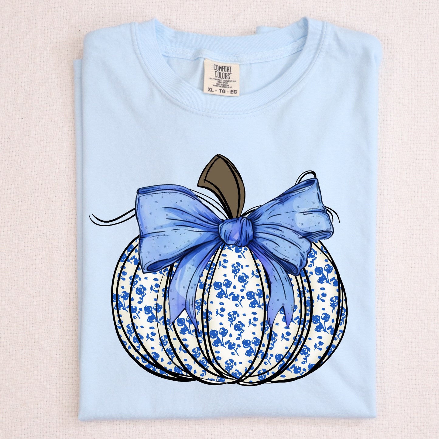 Blue Floral Pumpkin Full Color DTF Transfer