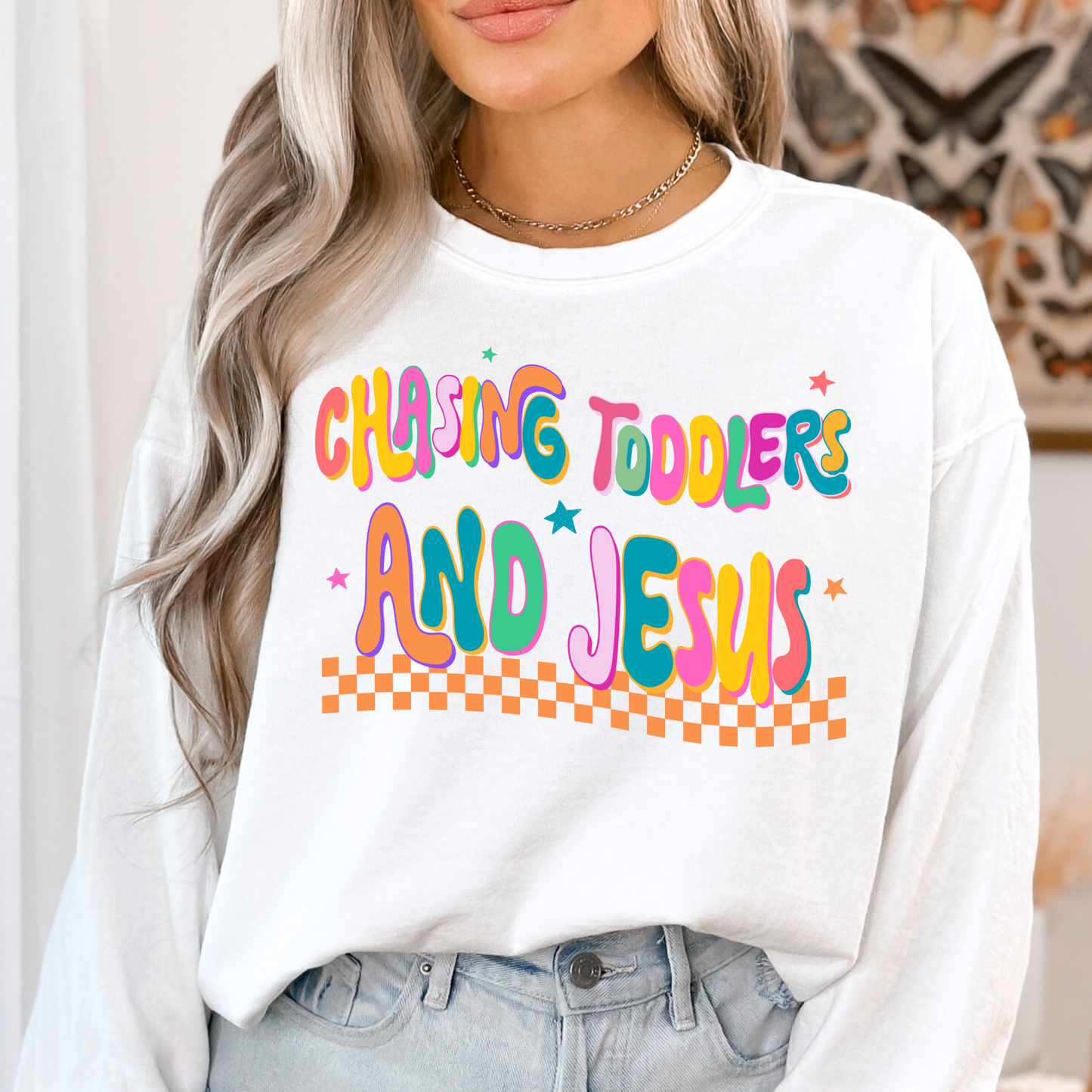 Chasing Toddlers and Jesus Full Color DTF Transfer